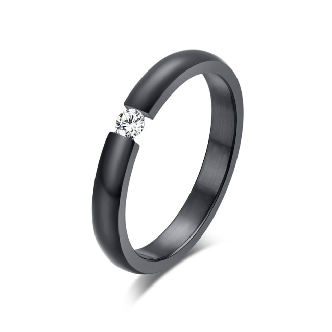 Stainless Steel CZ Black IP Ring
