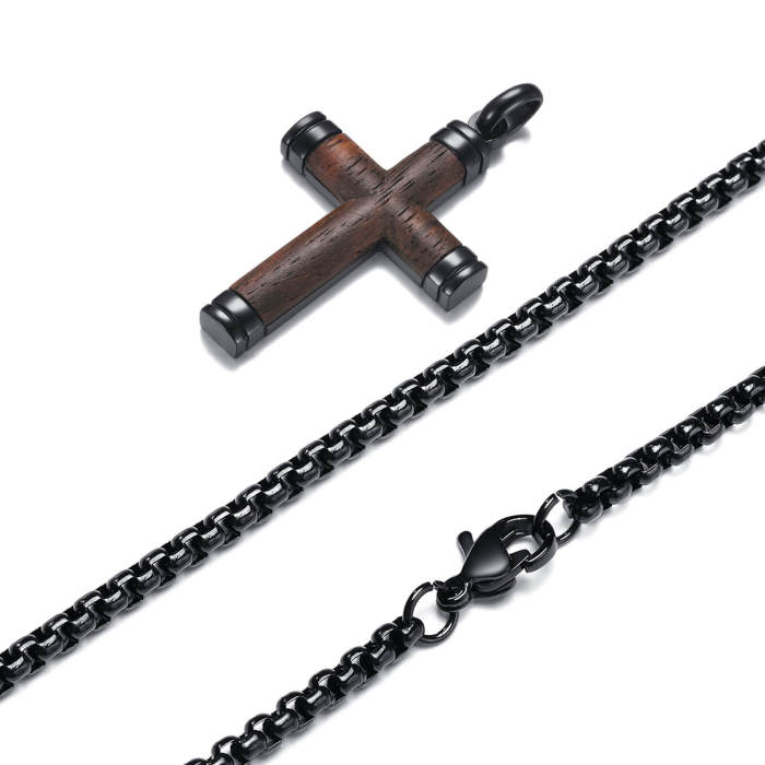 Wholesale Stainless Steel Inlay Wood Cross Pendant