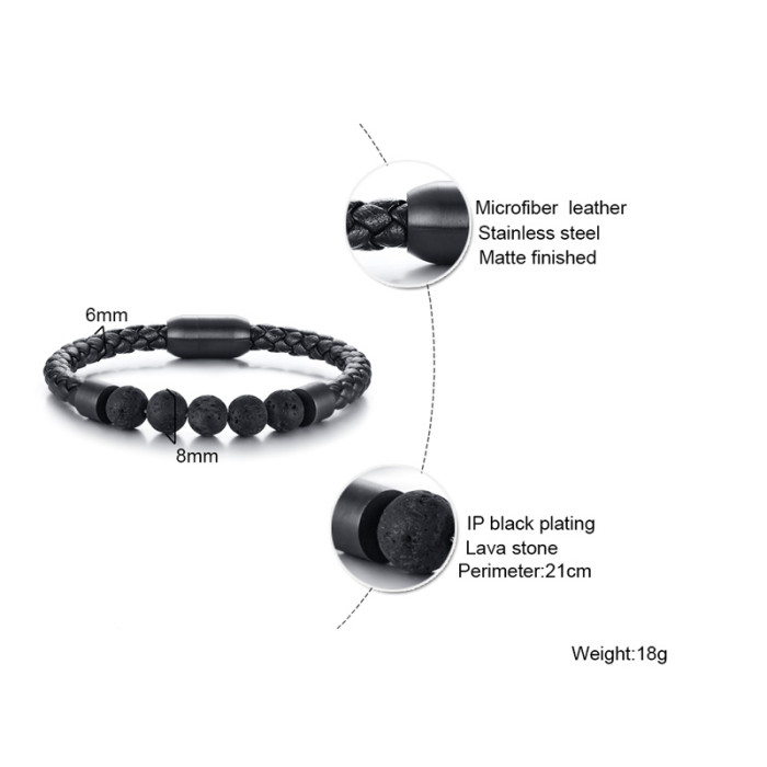 Wholesale Lava stone Braided Rope Leather Bracelet for Men