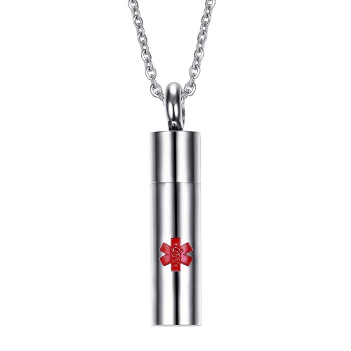 Wholesale Cylinder Medical Alert Necklace Stainless Steel