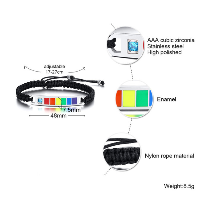 Wholesale Stainless Steel Braided Rainbow Pride Couple Bracelets
