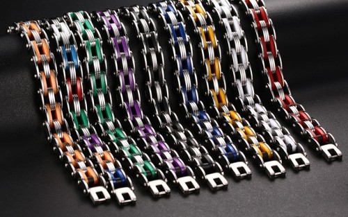 Mens Stainless Steel Rubber Bike Chain Link Bracelet