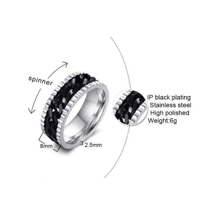 Wholesale 8mm Rotatable Chain Ring For Men Women Stainless Steel Rings Male Jewelry