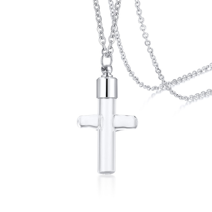 Wholesale Stainless Steel Silver Cross Urn Necklace