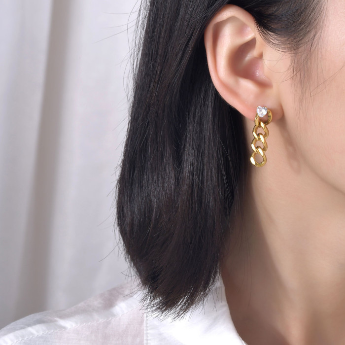 Wholesale Stainless Steel Zirconia Chain Earrings