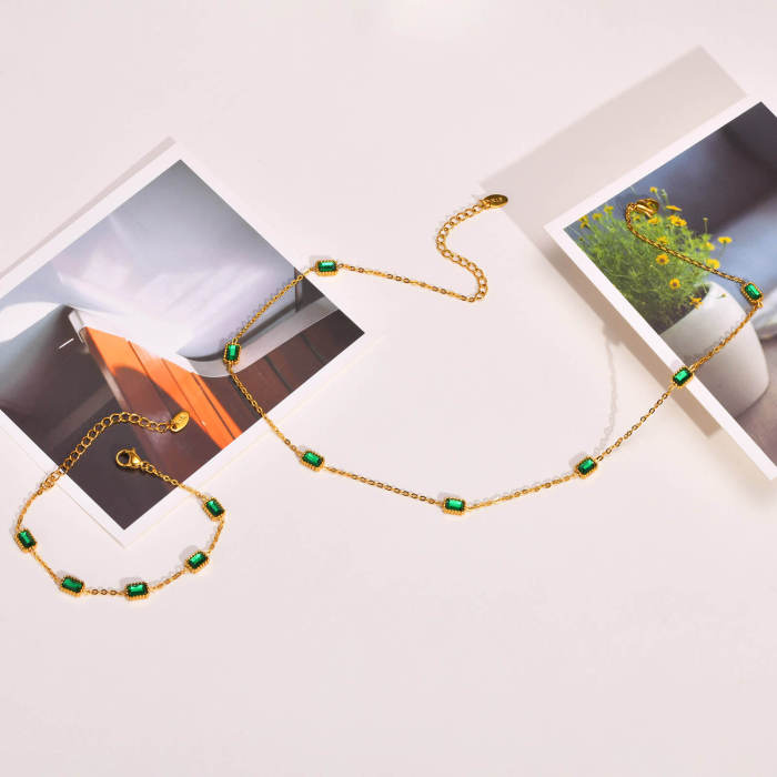 Wholesale Stainless Steel Emerald Zirconia Bracelet Necklace