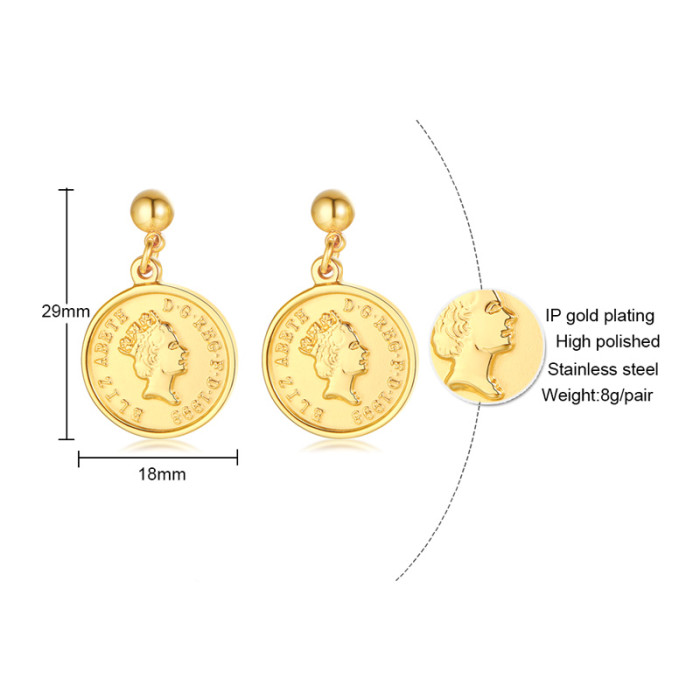Wholesale Stainless Steel Gold Coin Earring Designs