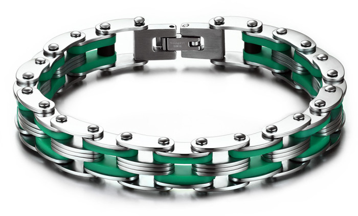 Mens Stainless Steel Rubber Bike Chain Link Bracelet