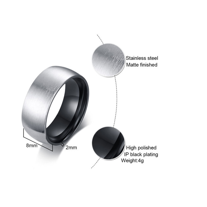 Wholesale Stainless Steel Two-tone Mens Matte Ring