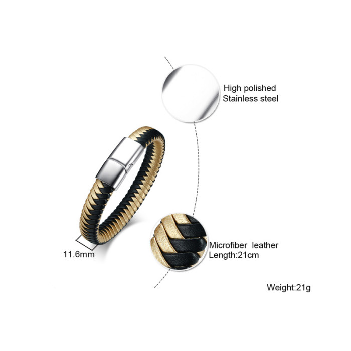 Wholesale Stainless Steel Male Leather Bracelet
