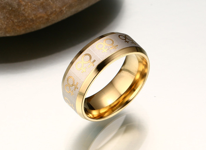 Stainless Steel lesbian Double Female Symbols on Gold IP rings