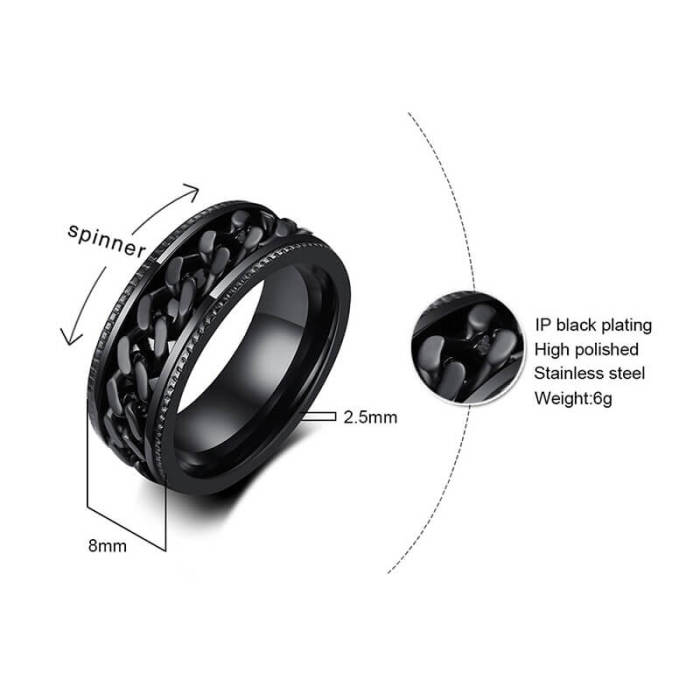 Wholesale Stainless Steel Black and Blue Mens Spinner Rings