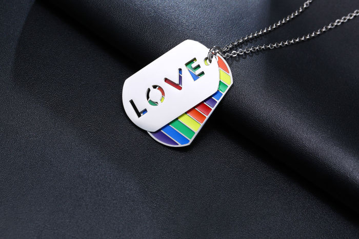 Wholesale LOVE Rainbow Dog Tag Stainless Steel