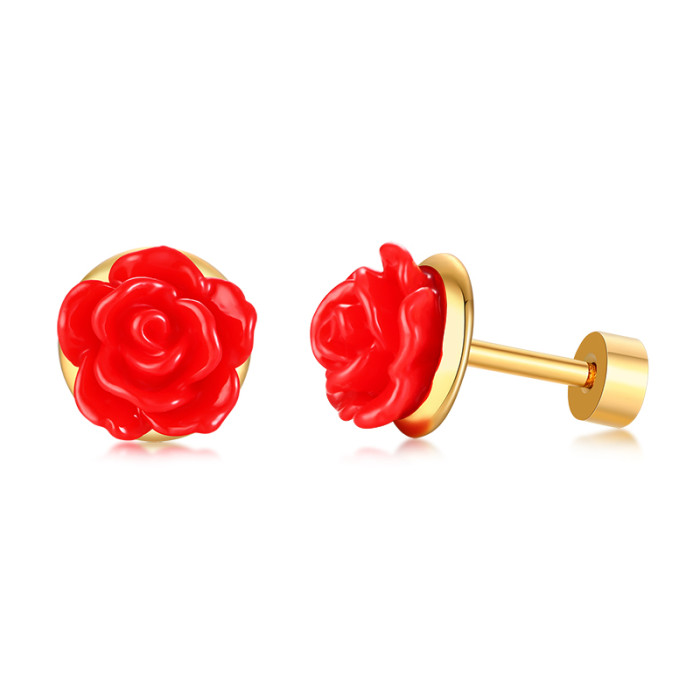 Wholesale Stainless Steel Women Rose Flower Stud Eearrings Online