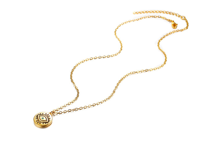 Wholesale Stainless Steel Women Eye Pattern Coin Pendant Necklace