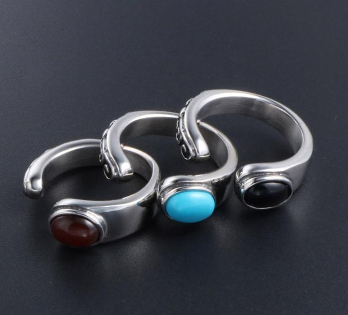 Wholesale Men's Nepal Gem Stone Open-End Stainless Steel Ring