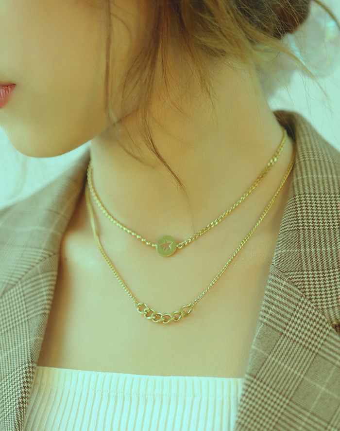 Wholesale Stainless Steel Korean Five-pointed Star Double Layer Necklace
