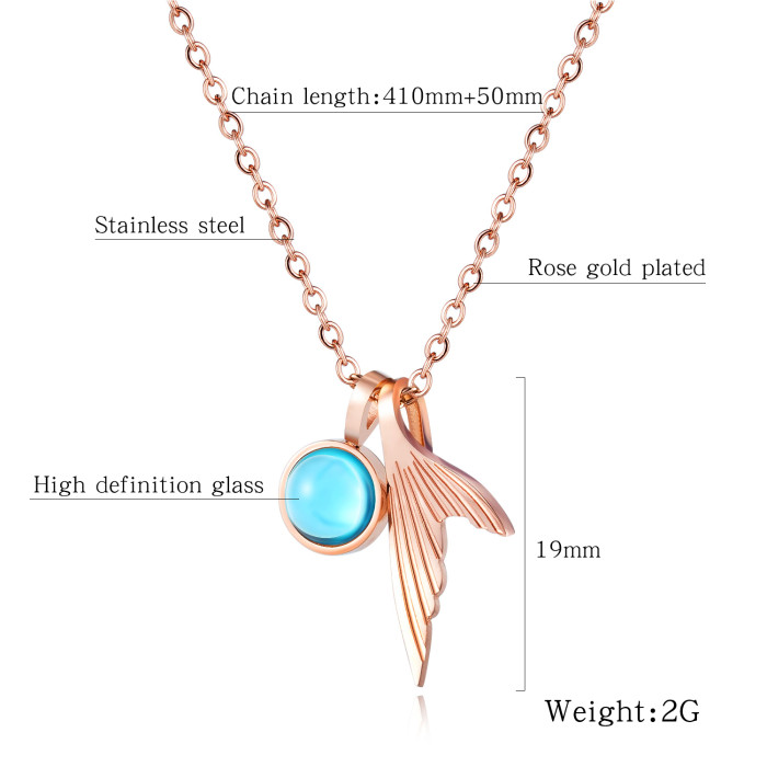 Wholesale Stainless Steel Mermaid Tail Pendant Necklace with Blue Glass