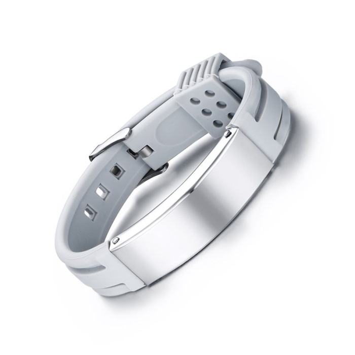 Wholesale Stainless Steel Grey Silicone Bracelet for Men