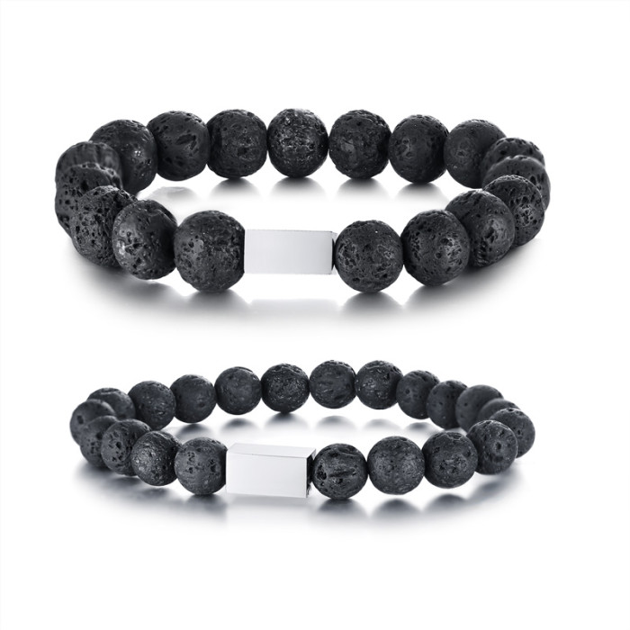 Lava Stone and Stainless Steel Bracelets Wholesale