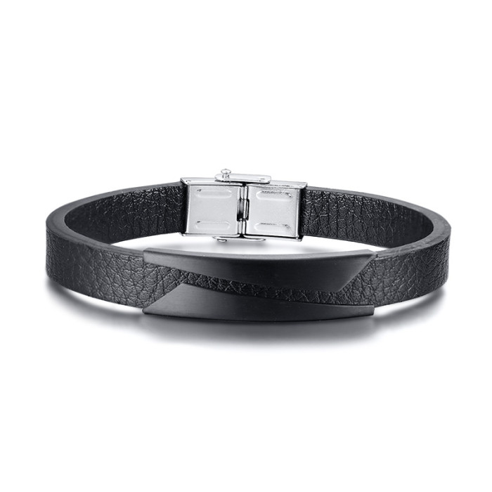 Wholesale Mens Stainless Steel Fashionable Leather Bracelet