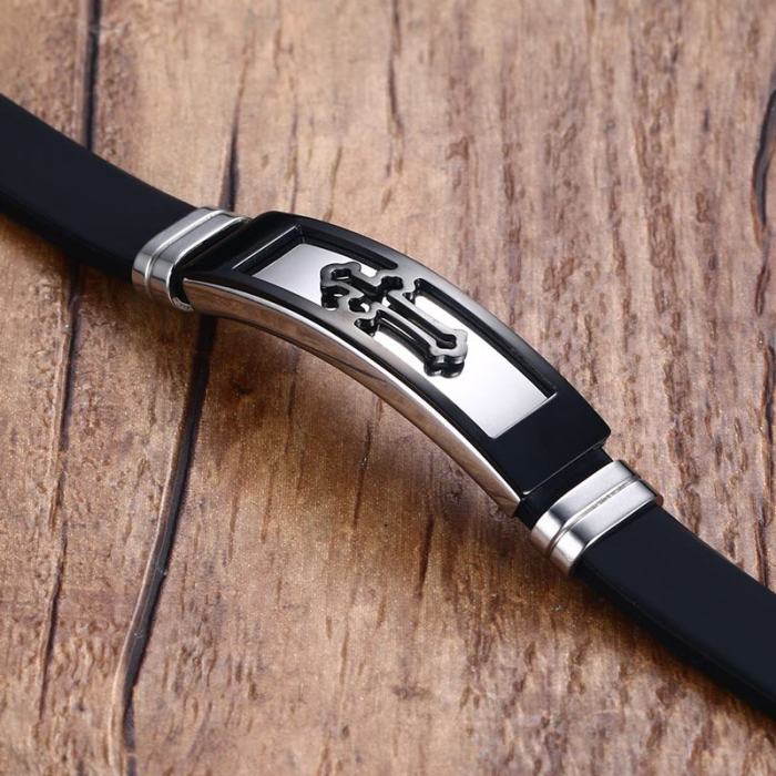 Stainless Steel Cross Black Silicone Bracelet Maker