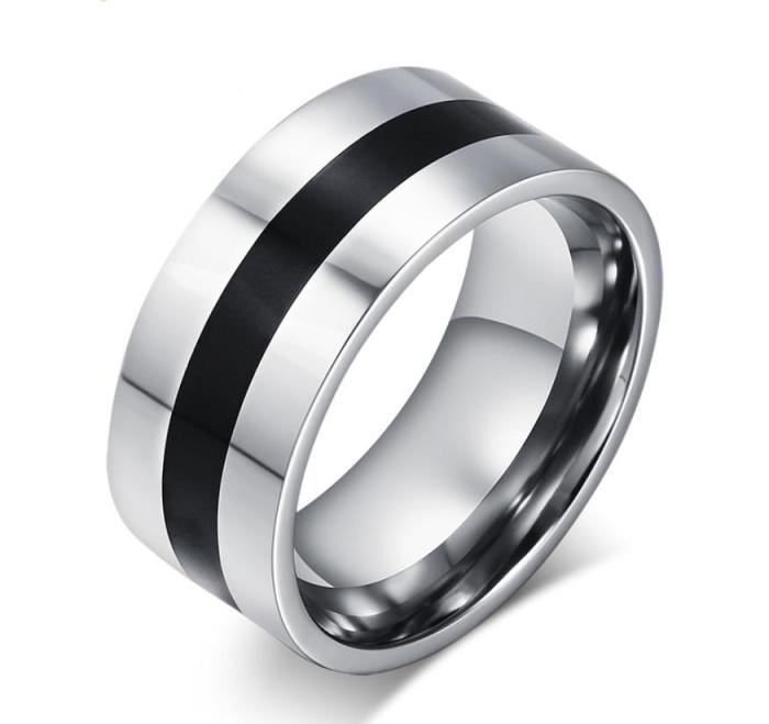 Stainless Steel Black Center Wedding Bands