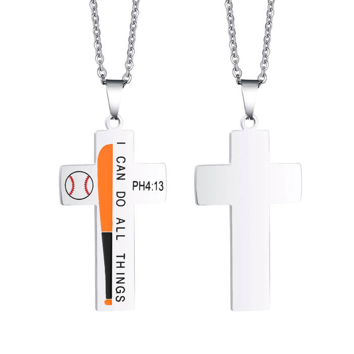 Wholesale Stainless Steel Cross Neckalce with Baseball