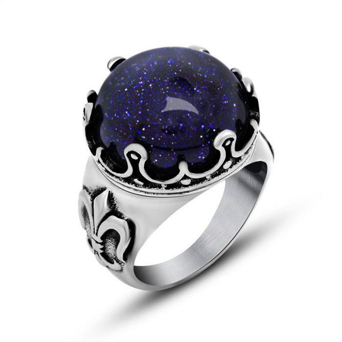 Wholesale Blue Sandstone Stainless Steel Ring