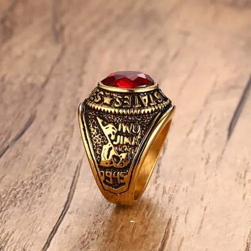 Wholesale Stainless Steel Red Stone Marine Ring