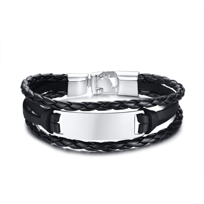 Wholesale Personalized Leather Alloy ID Bracelets