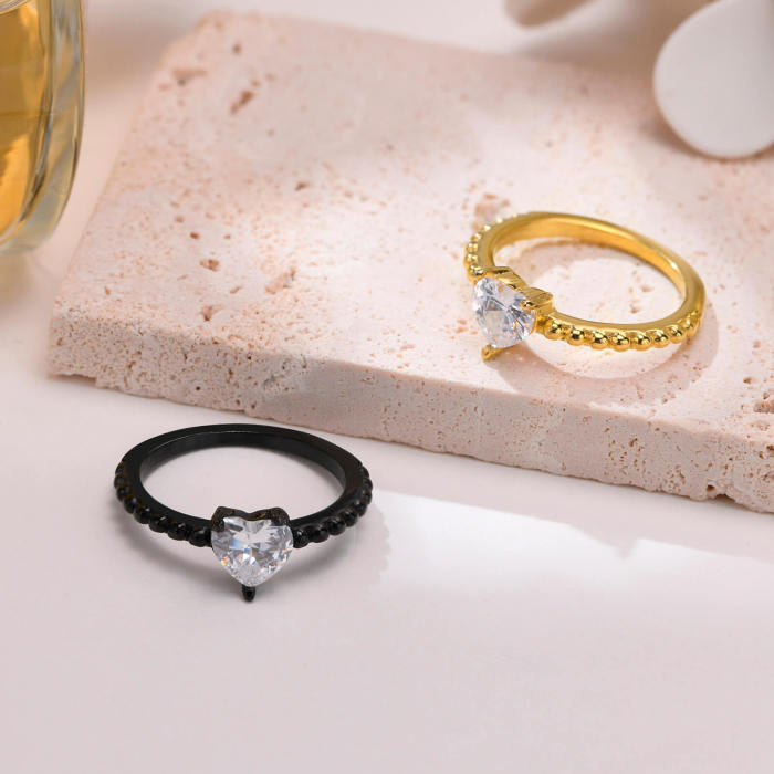 Wholesale Stainless Steel Ring with Heart Shape CZ