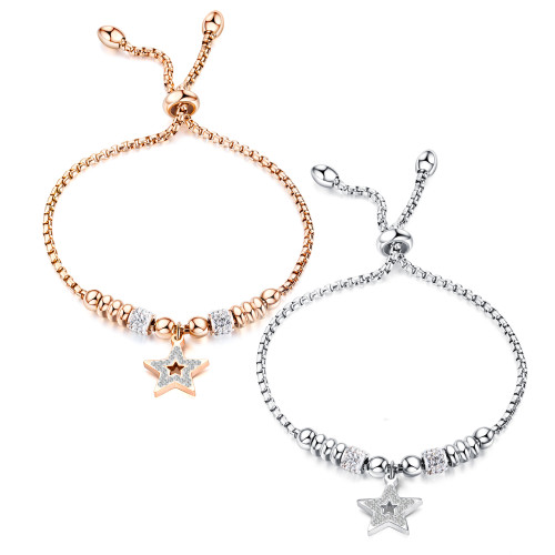 Wholesale Stainless Steel Rose Gold Five-Pointed Star Women Bracelet