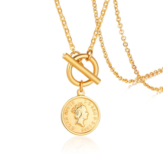 Wholesale Stainless Steel Queen Elizabeth Small Gold Coin Necklace