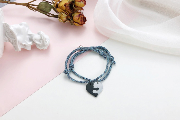 Wholesale Couple Rope Bracelet with Matching Heart