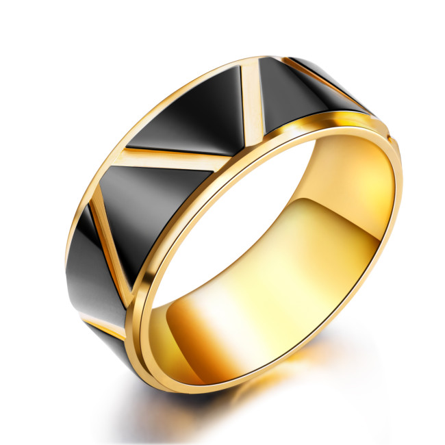Wholesale Steel Gold and Black Mens Ring with Triangle
