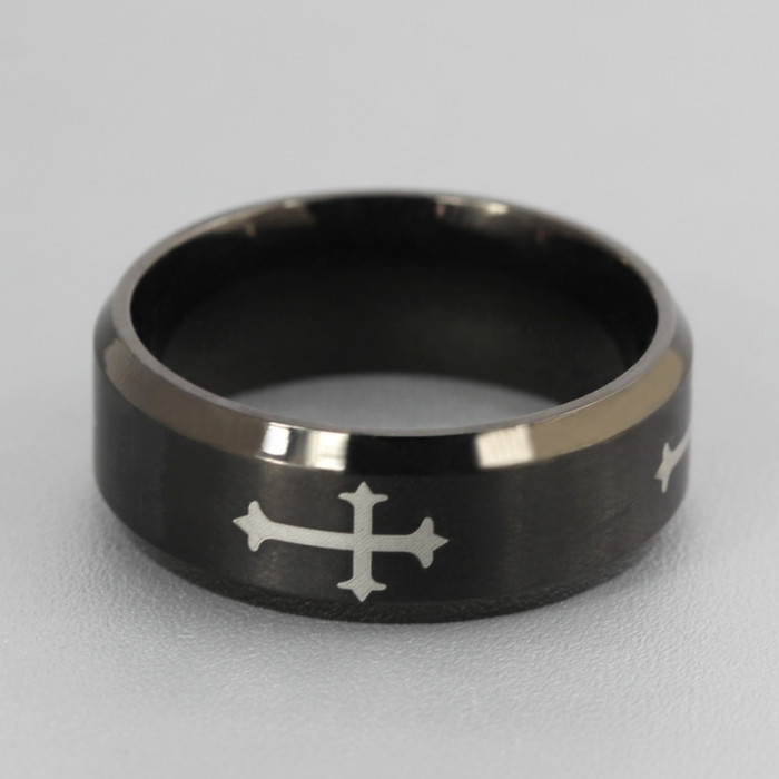 Black Stainless Steel Cross Ring