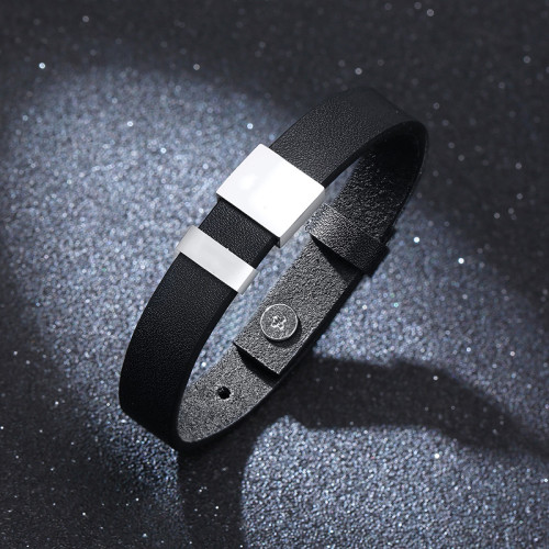 Wholesale Men Leather Beads Engraved 2/3/4/5/6 Name Bracelet