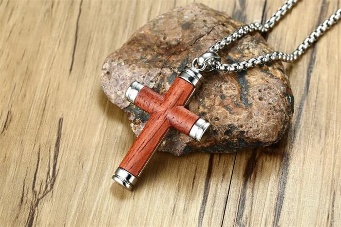 Wholesale Stainless Steel Inlay Wood Cross Pendant