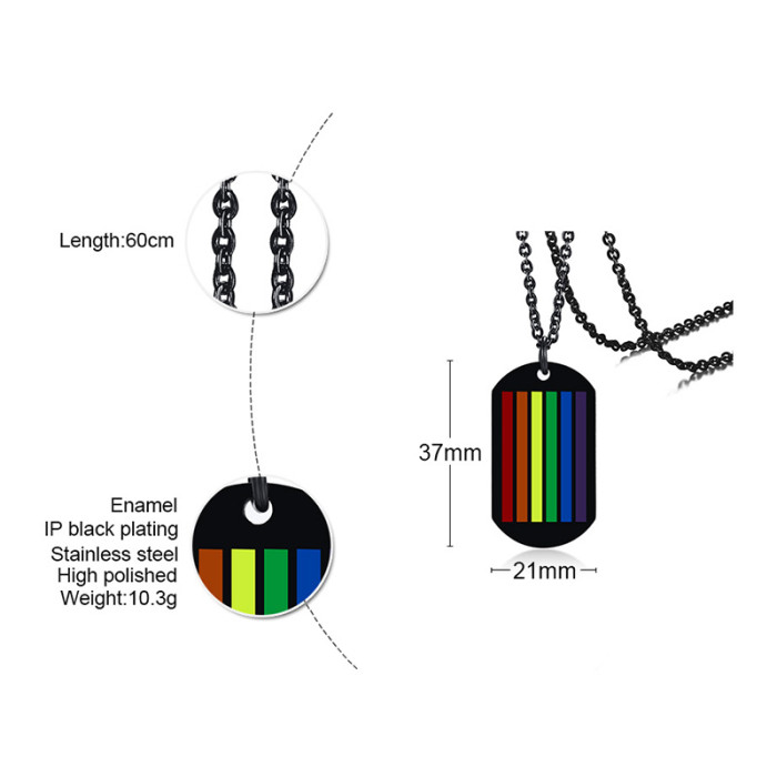 Wholesale Stainless Steel Dog Tag Rainbow LGBT Pride Necklace