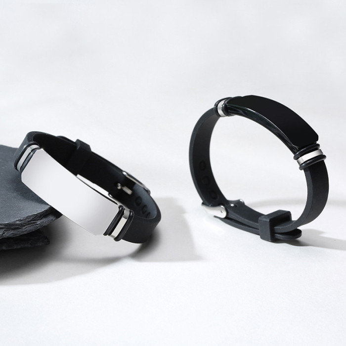 Wholesale Stainless Steel Men Custom Black ID Silicone Bracelets