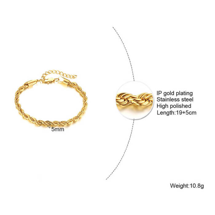 Wholesales Stainless Steel Twist Chain Bracelet