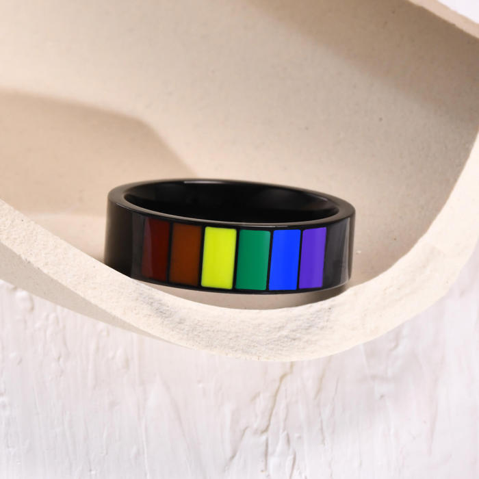 Wholesale Stainless Steel Band Ring with Rainbow