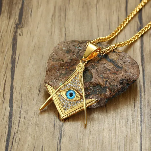 Wholesale Stainless Steel Masonic Pendant with cz