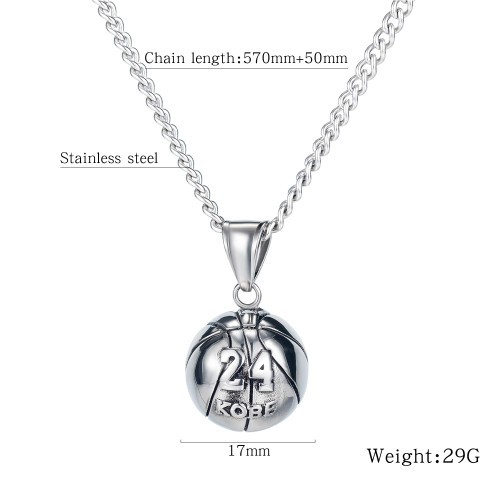 Wholesale Stainless Steel Kobe Bryant Memorial Basketball Pendant Necklace