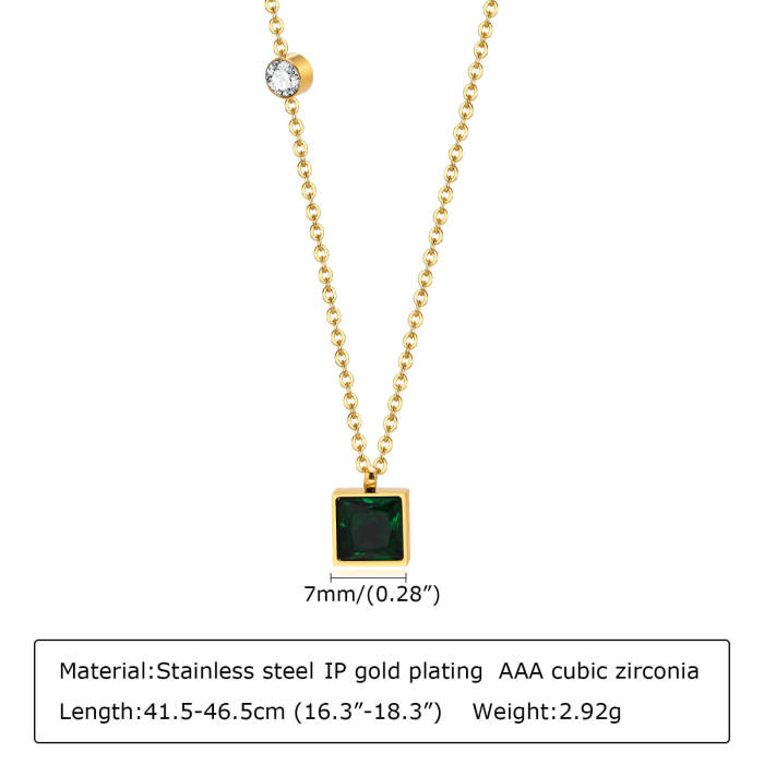 Stainless Steel Green Zirconia Square Necklace