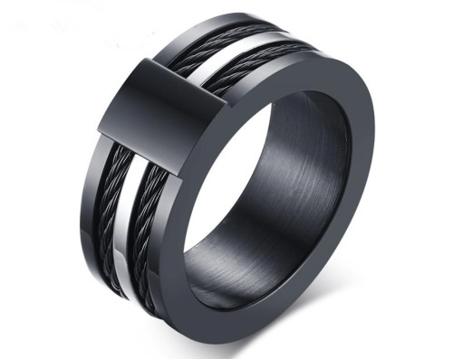 Wholesale Unique Steel Inset Two Black Wires Rings for Men