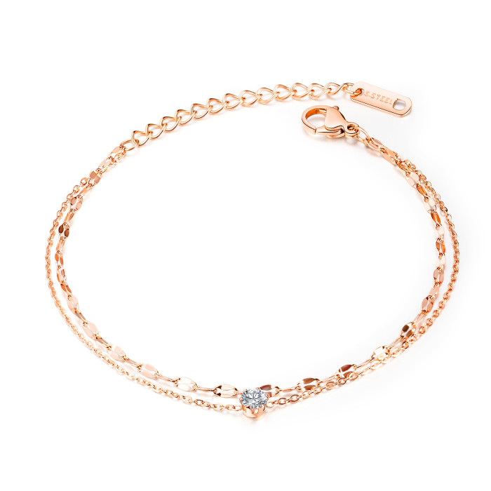 Wholesale Stainless Steel Charm Double Chain CZ Anklet