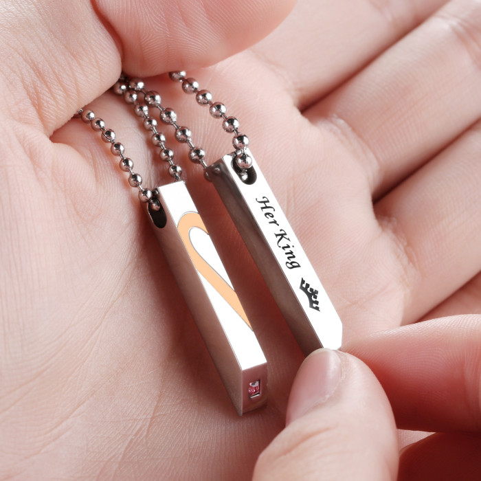 Wholesale Stainless Steel Herat Couples Necklace Set
