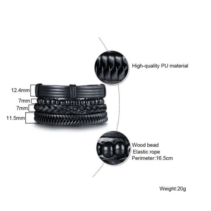 Wholesale Mens Beads Bracelet and Leather Bracelet Set